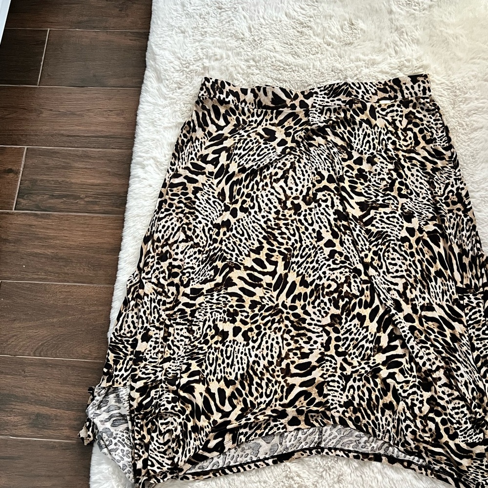 Calvin Klein Animal Print Midi Skirt - Brown and Cream